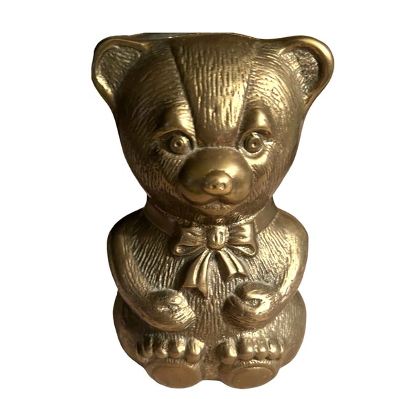 Brass Teddy Bear Coin Bank Screw Held Bottom Older Vintage Collectible - Picture 11 of 11